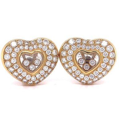 Chopard 18k Gold 2.45ct ''Happy Diamond'' Heart-Shaped Earrings 19.2 grams