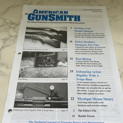 AMERICAN GUNSMITH JANUARY 2019, RUST BLUING, STERLING ARMS  DOUBLE SHOTGUNS