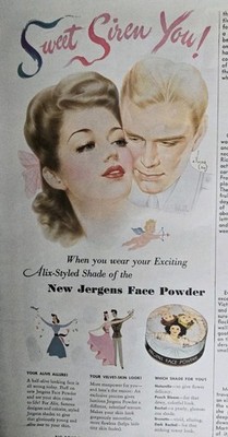 1943 Jergens Face Powder Big Boudoir Box Sweet Siren You Cosmetics Vintage ad