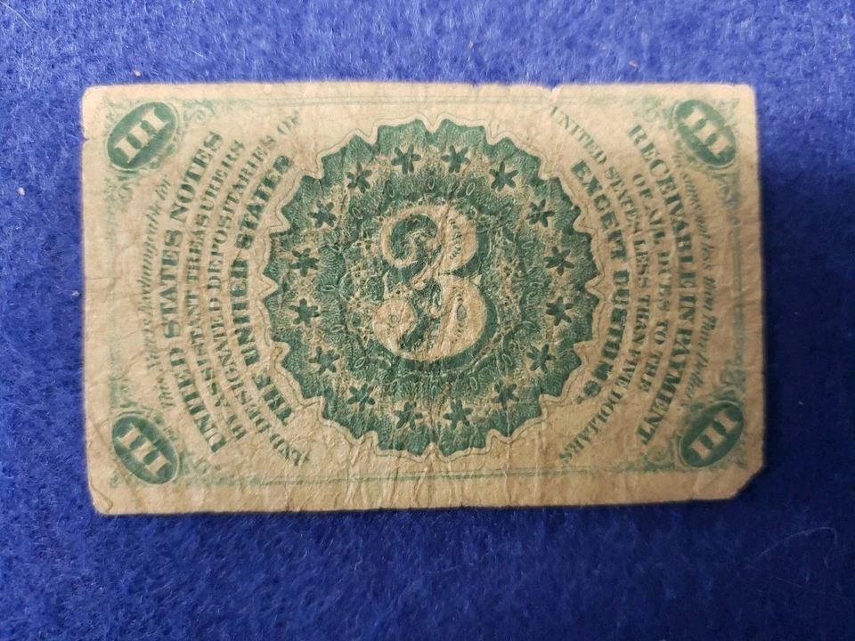 1863 Fractional Currency Three Cents Note Bill 3rd Issue Washington ~ SHIPS FREE - Image 2 of 2