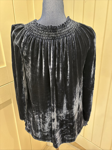 BRORA Blue Silk Blend Velvet Long Sleeved Top Size 12 - Picture 3 of 6