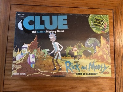 USAopoly CLUE Rick and Morty Back in Blackout Board Game 17+ 2-4 Custom Movers