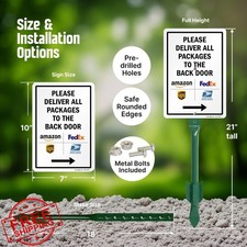 SmartSign Deliver Packages Back Door Yard Sign Kit, Aluminum Stake