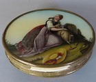 Antique European 7" Carboard BON BON Candy Box EGLOMISE LADY + Goat Under GLASS — photo 5
