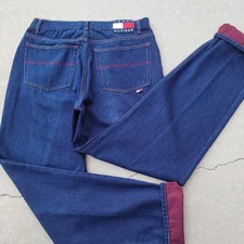 Vintage Y2K Tommy Hilfiger Jeans Mens 90s Flag Tapered Fit Dark Wash 34x35 Long