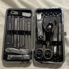 Manicure  Pedicure Tool Kit Portable Metal Set w/ Black Case Clippers  More