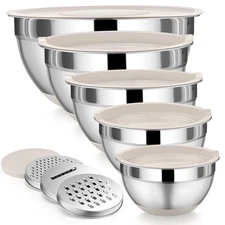 Mixing Bowl with Lid Set, 5 Piece Stainless Steel Mixing Nesting Bowls for Sa...