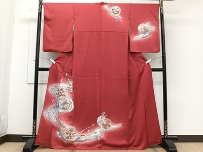 Heiwaya Kimono Visiting Kimono Snow Ring Flower Bird Silk Excellent Condition