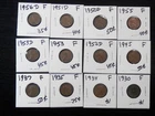 12 Circulated F Lincoln Wheat Cents 1930 to 1956D