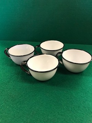 Lot of 4 Antique Vintage White Enamel Enamelware Granite Graniteware Cups
