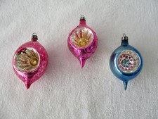 Three vintage teardrop indent Christmas ornaments, Poland, lovely