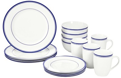 Amazon Basics 16-Piece Cafe Stripe Dinnerware Set Plates Bowls Mugs