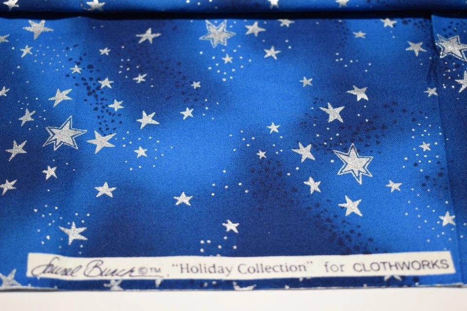 21" x 44" BLUE TONAL COTTON FABRIC silver stars holiday collection LAUREL BURCH - Image 3 of 3