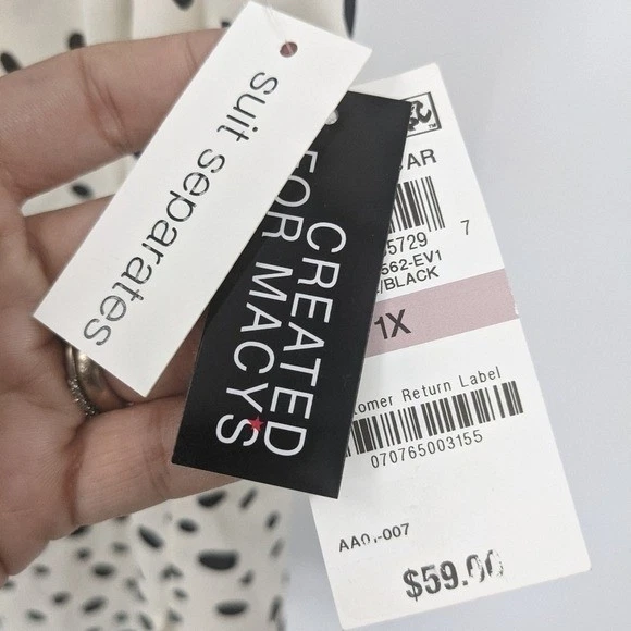 NUEVO CON ETIQUETAS BAR III Camiseta sin mangas para mujer 1X blanca negra lunares encaje ribete cami Foto 4 de 4