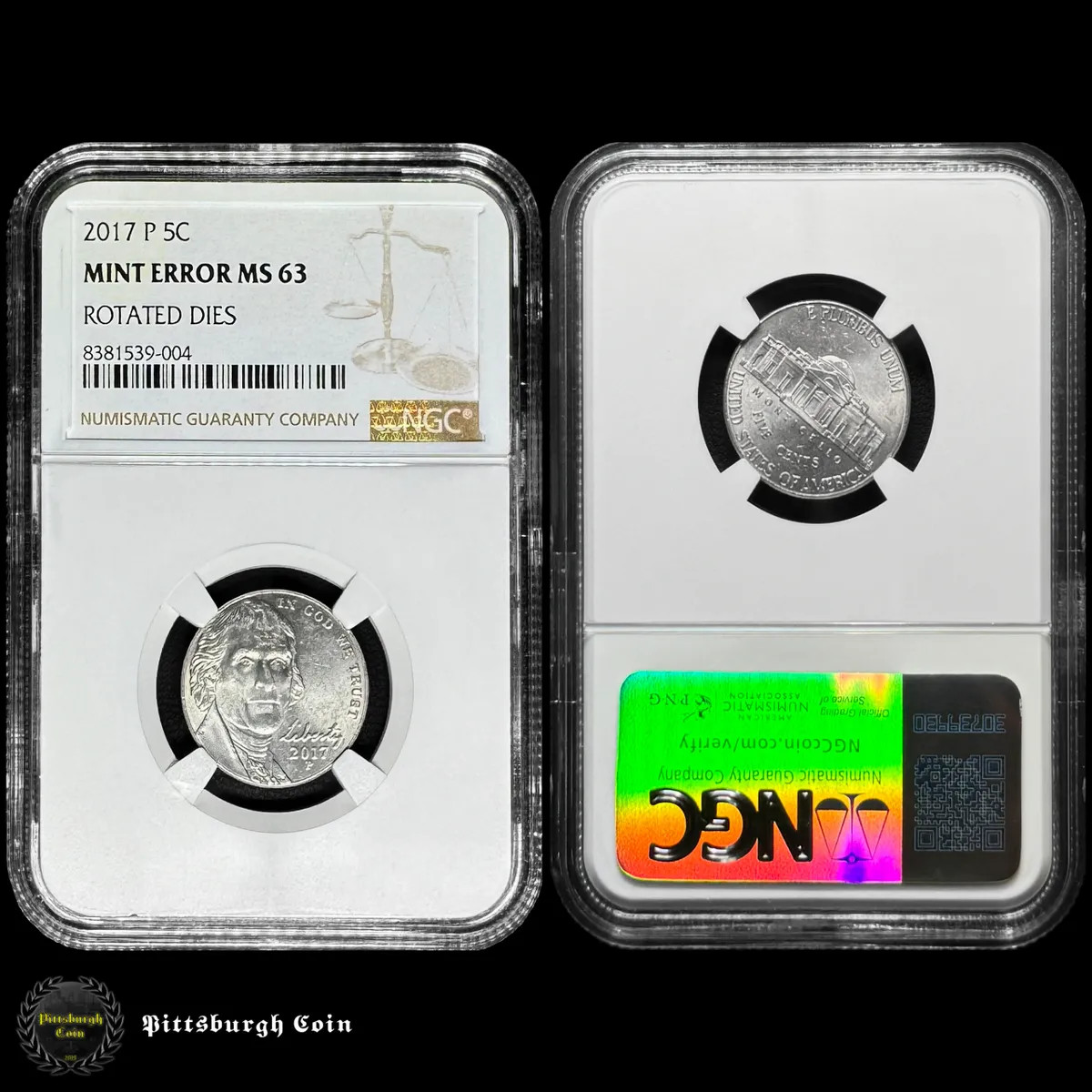 2017-P 5C Jefferson Nickel Rotated Dies Mint Error NGC MS63