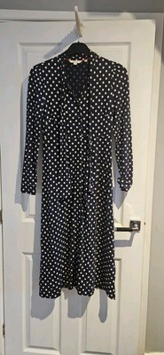 Boden Ladies Polkadot Navy White Midi Dress Size 10 Holiday