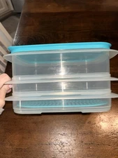 Tupperware Fridge Stack-able Deli Container With Grid Insert Teal 5  Pieces