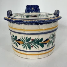Vintage HB Quimper French Faience Hand Painted 5” Butter Cheese Jam Tub Crock