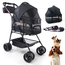 Pet Stroller for Small Dogs Cats with Wheels, Detachable Carrier, Max Load 33...
