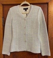 NEW St John Blue Silver Metallic Glitter Knit Blazer Jacket Jewel Buttons Sz 2