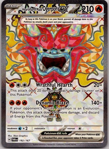 Hearthflame Mask Ogerpon ex 192/167 Twilight Masquerade Pokemon Holo NM/M
