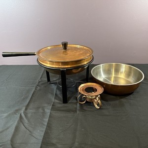 Vintage Solid Copper Buffet Chaffing Dish And Warmer Bowl Set of 3 Pieces