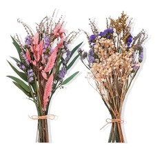 2 Pack Large Dried Flower Bouquets 15.7 inch Lavender Baby Breath Purple, Pink