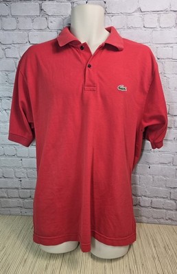 LACOSTE Mens Polo Shirt 8 Red Cotton Collar Solid Logo Half Button Classic READ
