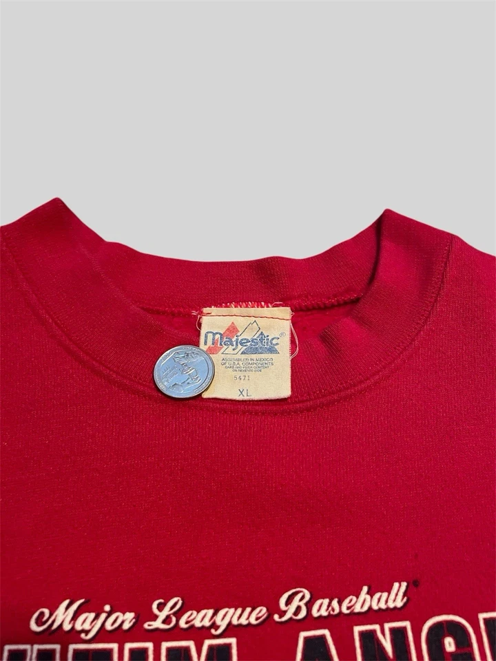 Anaheim Angels Vintage 2000’s MLB Béisbol Cuello Redondo Rojo Sudadera Talla Pequeña Foto 3 de 4