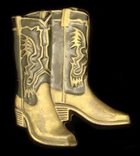 LC12117 NOS VINTAGE 1970s CUT-OUT PAIR OF COWBOY BOOTS WESTERN BUCKLE