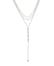 Ettika Triple Layer Lariat Necklace 18K Gold & Rhodium Plated CZ Discs New