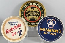 3 Vintage Beer Advertising Metal Tray Signs, 12 Horse, Knickerbocker, Ballantine