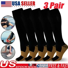 3/6 Pairs Copper Compression Socks 20-30mmHg Graduated Support Pain Relif Socks