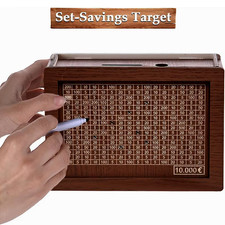 Handmade Wooden Saving Box Piggy Bank for 1,000/2,000/3,000/5,000/10,000 Goals