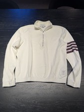 Thom Browne Quarter Zip Sweater White And Pink