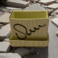 Vintage California Pottery Yellow Porcelain Planter-Gold Leaf-Newell Studios