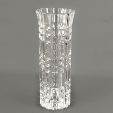 Tall Cut Lead Crystal Cylinder Vase 10 Inch Geometric Floral Centerpiece