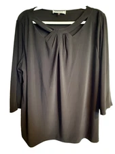 Kasper Womens Twist Neck Professional Blouse Shirt Top Slinky Stretch Black 2X