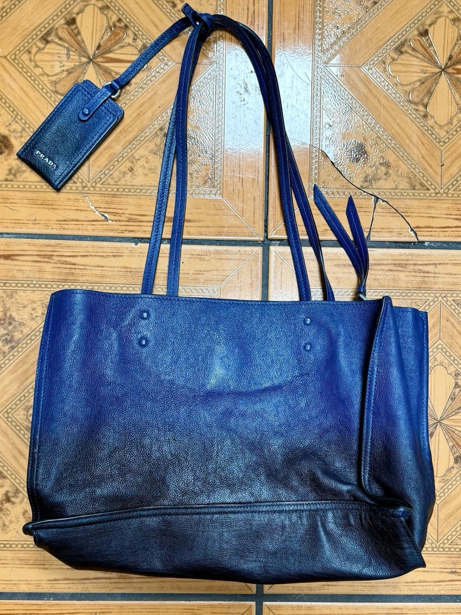 PRADA Black Glace Calf Leather Etiquette Tote Bag- Used | eBay