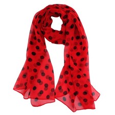Red And Black Polka Dot 50s Chiffon Scarf Sheer Square Ribbon Neck Head Wrap