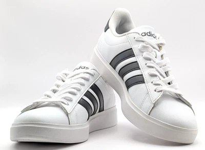Adidas Women Grand Court Iconic Sneakers Lace-up White w/ Black Stripes Sz 8.5 - Image 1 of 4