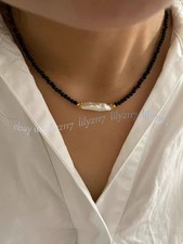 3mm Faceted Black Spinel Round Gems Natural White Baroque Stick Pearl Necklace
