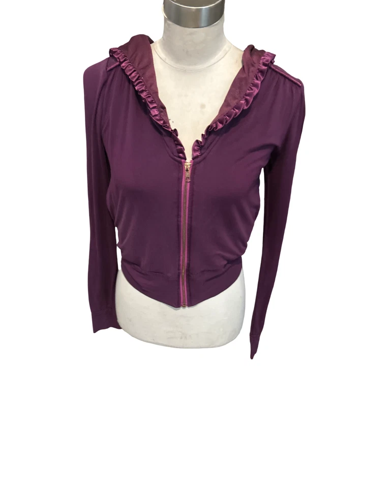 RARE Beach Bunny Y2K Satin Ruffle Full Zip Hoodie|Plum Purple Loungewear Size S - Image 2 of 4