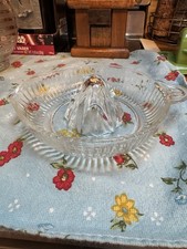 Vintage Pressed Glass Citrus Orange Juicer Ribbed with Handle Made In USA