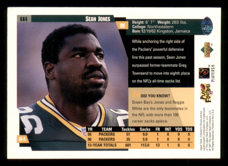Sean Jones - 1997 Collector's Choice #225 - Green Bay Packers - Image 2 of 2