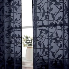 OVZME Anji Bird Navy Blue Sheer 38"W x 45"L Pack of 2 ,