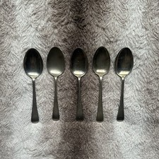 RARE Vintage Set Of 5 Marked Nickel Silver Dessert Spoons