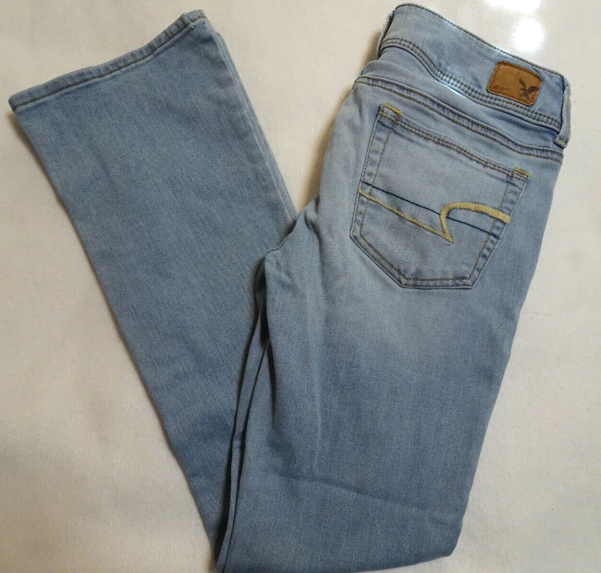 AE American Eagle Jeans Kick Boot 2 Short 28 X 28 VGWC LIGHT BLUE RN 54485