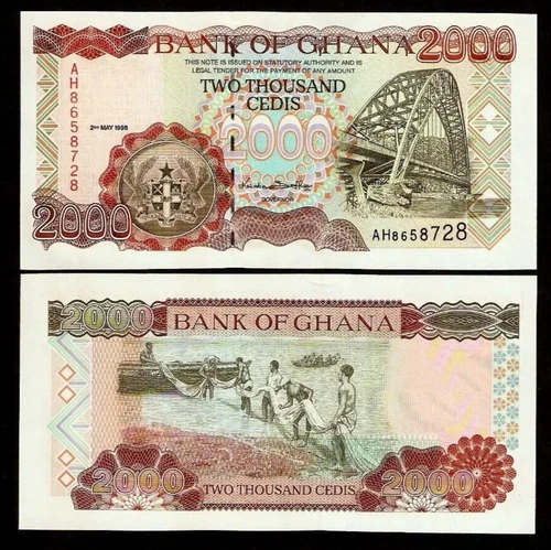 Ghana 2000 CEDIS P-33 1998 Ghanian Fishing Boat UNC World Currency Bridge NOTE