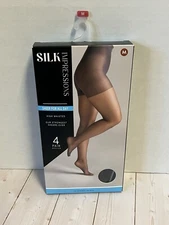 4 pair Silk Impressions Sheer For All Day pantyhose size medium Black high waist